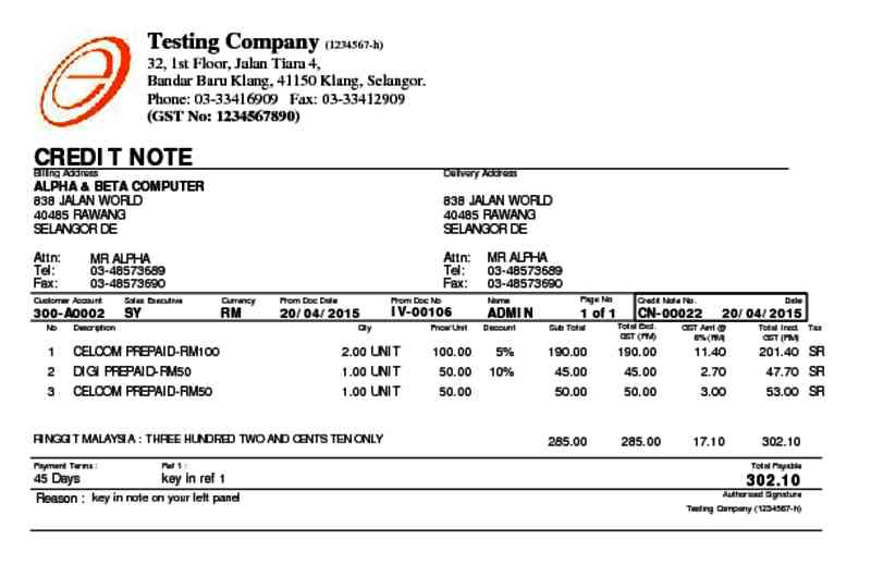 05 Sales Credit Note Half